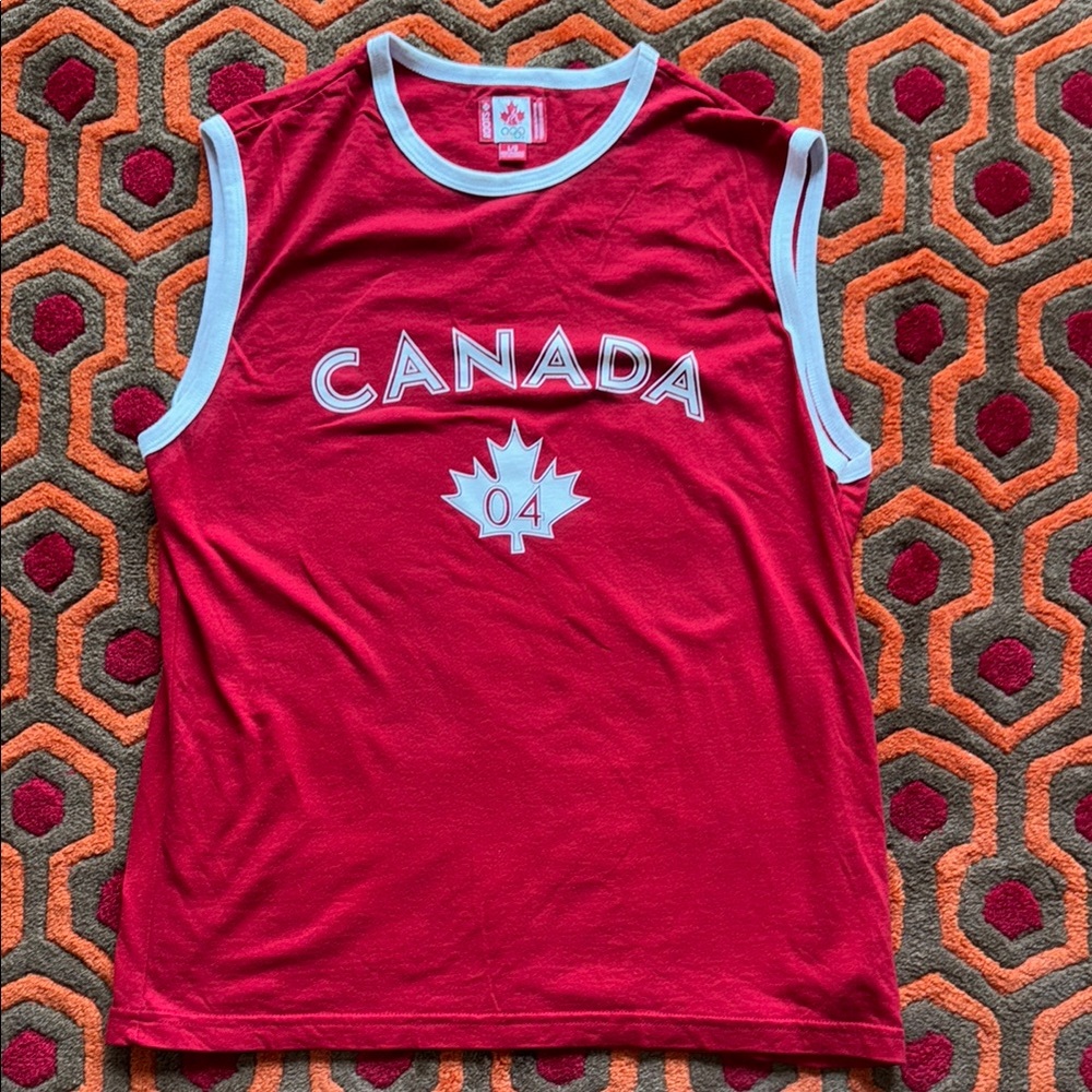 Vintage Roots Canada 2004 Olympics Red & White Canada Tank Top Men's Large